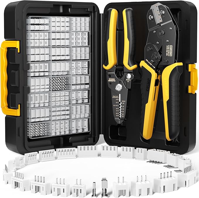 Crimp Tool Connector Kit, with 24 Types JST-PH 2.0mm + JST-XH 2.5mm Connectors Set, Ratcheting Wire Crimper, Crimping Pliers, Wire Crimp Tool 32-20 AWG for Dupont, KF2510, AMP EI-Serie, Molex