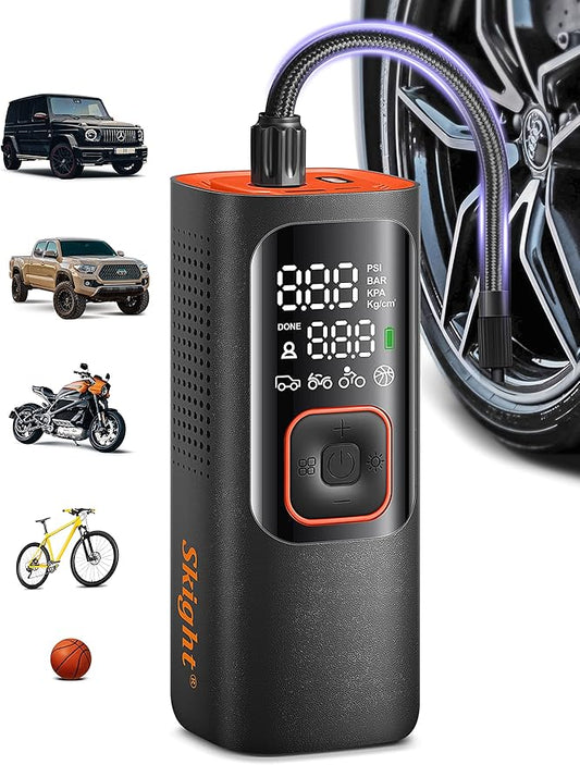 Tire Inflator Portable Air Compressor - Powerful 160PSI & 2X Faster, Accurate Pressure LCD Display, Cordless Easy Operation - Portable Air Pump for Car, Motorcycle, E-Bike, Ball