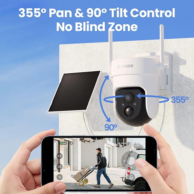 2K Security Cameras Wireless Outdoor, Solar Powered Cameras for Home Security with 360° Viewing, PIR Motion Detection, Color Night Vision, 2.4Ghz WiFi, 2-Way Audio, Cloud/SD, Works with Alexa