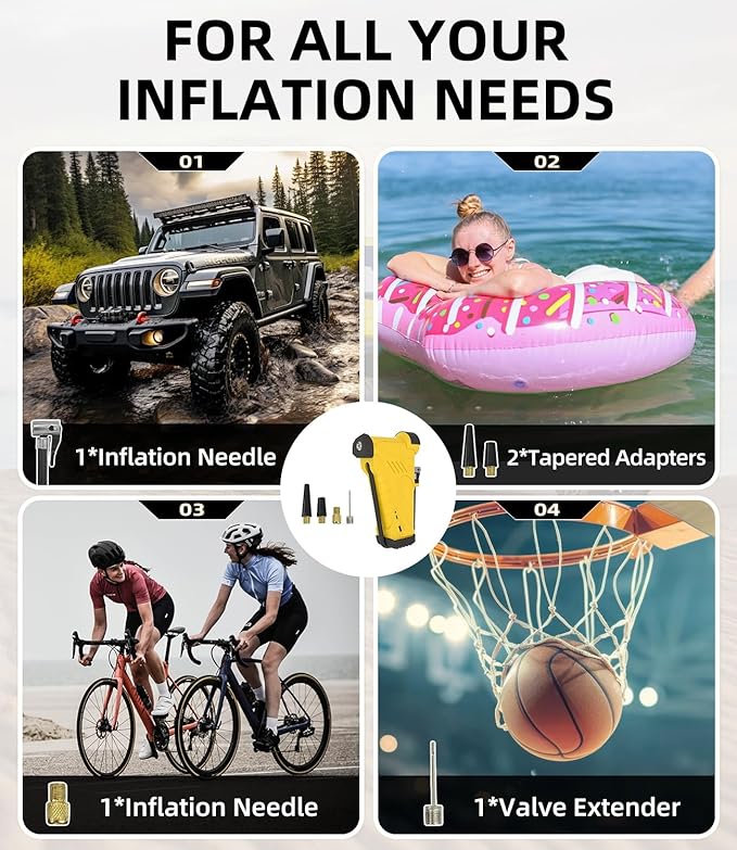 150PSI Tire Inflator Portable Air Compressor, 12V/20V Dual Power, USB Output, Ideal Air Pump for Car Tires, Off-Road, Truck, Motorcycle, Ball Sports