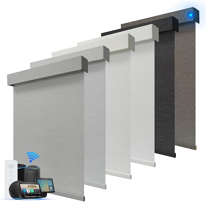 Motorized Blinds with Remote, Light Filtering Smart Roller Blinds Compatible with Apple Homekit Google Home and Alexa, Automatic Window Blinds Customize, Dark Grey