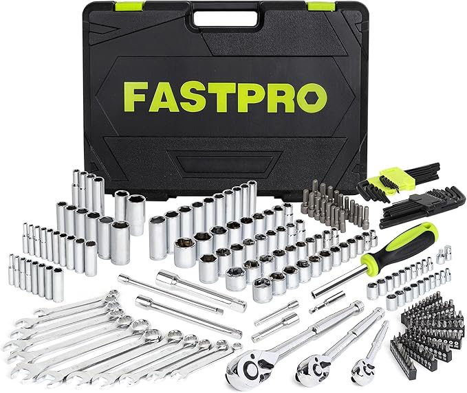FASTPRO 249-Piece Mechanics Tool Set, SAE & Metric Socket Set, Include 1/2", 3/8" and 1/4" Drive Sizes