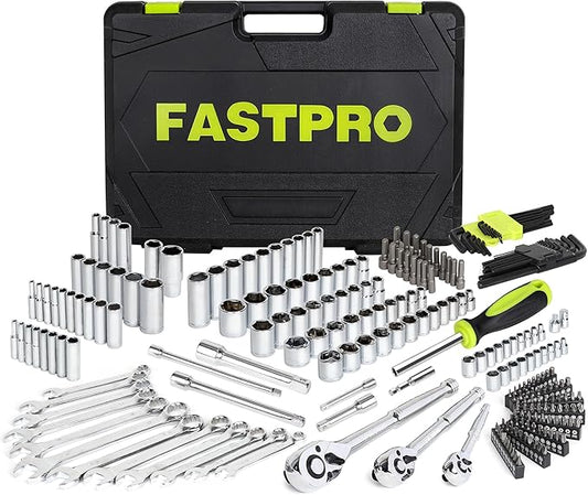 FASTPRO 249-Piece Mechanics Tool Set, SAE & Metric Socket Set, Include 1/2", 3/8" and 1/4" Drive Sizes