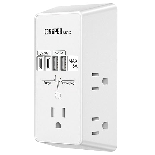 Outlet Extender, USB Wall Charger Surge Protector,5 Outlet Extender with 4 USB Charging Ports (5V 5A),3-Sided 1200J Power Strip Multi Plug Adapter for Home Travel,ETL Listed