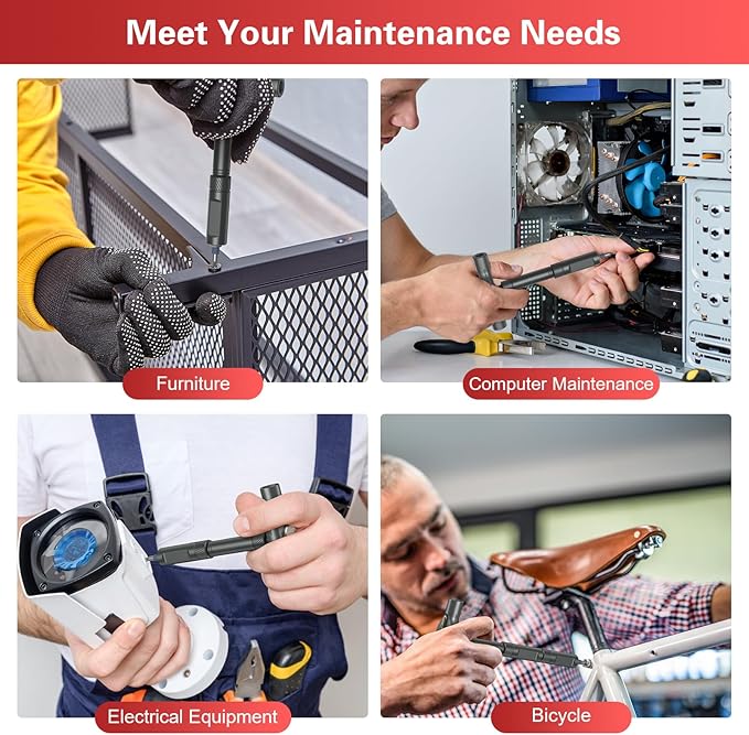 42 in 1 Magnetic Screwdriver Set, DIY Ratchet Screwdriver Set, Multi Bit Magnetic Drive Set with Detachable Ratchet Handle, Portable Compact Repair Tool Kit for Furniture Computer Bicycle Red