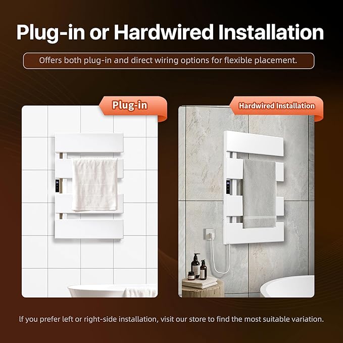Electric Heated Towel Warmer Rack - Wall-Mounted with Timer & Temperature Control, Plug-in/Hardwired, Fast Heating, Smart Touch Panel