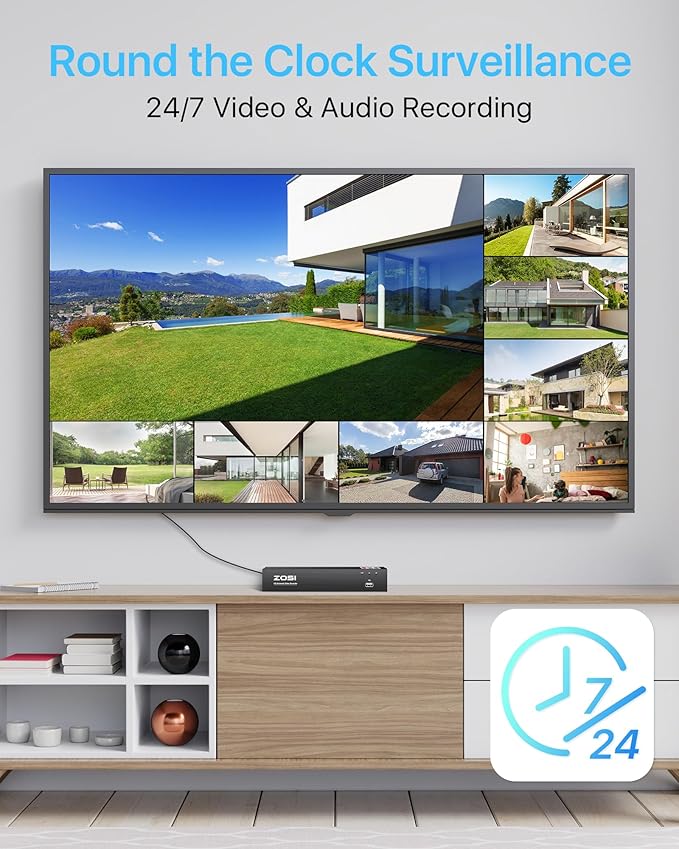 ZOSI 8CH 4K Spotlight Home PoE Security Camera System,8 Ports 16CH 8MP NVR with 2TB HDD,4 x 5MP Outdoor PoE IP Cameras,Person Vehicle Detection,2-Way Audio,Night Vision,Sound Alarm,for 24-7 Recording