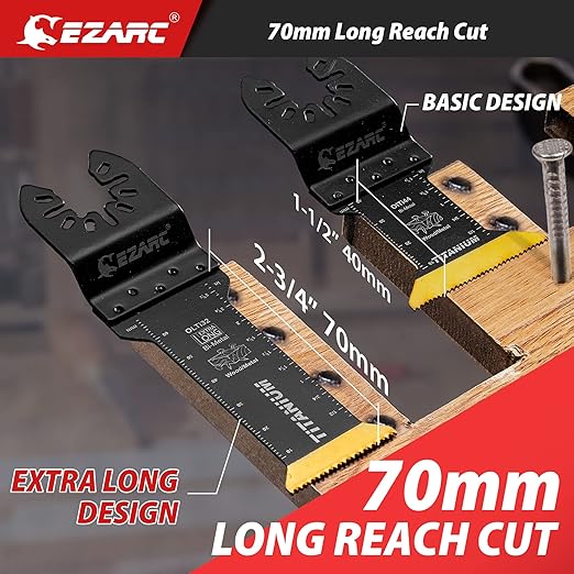 EZARC Titanium Oscillating Saw Blades, Extra-Long Oscillating Multitool Blades for Metal, Wood Nails, Screws Cutting, Plastic, 3 Pack