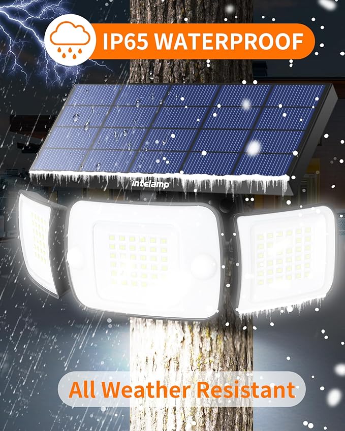 intelamp Solar Outdoor LED Flood Light with 4 Lighting Modes & Remote Control, Dual 180° Motion Sensor, 1200LM, High-Efficiency Panel, 6000mAh Battery, IP65 Waterproof for Garden Patio Yard Security