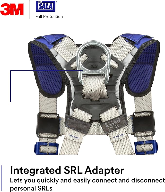 3M DBI-SALA ExoFit X100 Comfort Vest Safety Harness Fall Protection, OSHA, ANSI, General Purpose, 1 D-Ring Connection, Quick Connect Leg and Chest Buckles, Zinc Plated Steel, 1401023, X-Large
