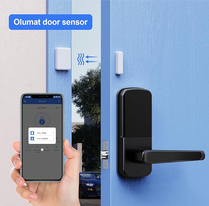 Smart Lock with WiFi Gateway, Keyless Entry Lock with Handle - Locks for Front Door with Keypad - Fingerprint Lock - App Control with Door Sensor - Auto Lock