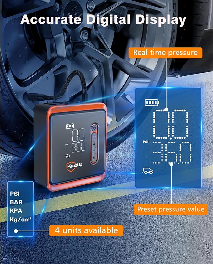 Tire Inflator Portable Air Compressor - KEEPUP 150 PSI Cordless Air Pump with Rechargeable Battery for Car Tires Ebike Motorcycles Bicycles Balls with Tire Gauge Pressure, Dual-Use Type
