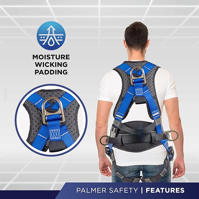 Palmer Safety Hammerhead 5pt Safety Harness Back Padded, QCB Chest, Tongue Buckel Legs Straps, Back & Side D-Rings
