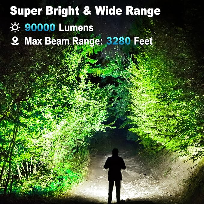 3 Pack Rechargeable Flashlights 90,000 High Lumens, Super Bright LED Flash Light with 3 Light Modes, High Power Flashlight with Charging Cables, IPX7 Waterproof for Camping, Outdoor, Home