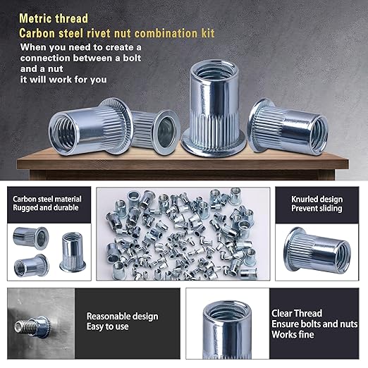 Rivet Nut Tool Kit 540Pcs Nut Riveter Tool Kit (M8/M6/M5/M4/M3), Suitable for Furniture, Decoration, Automobile, Shipbuilding and Industrial Applications