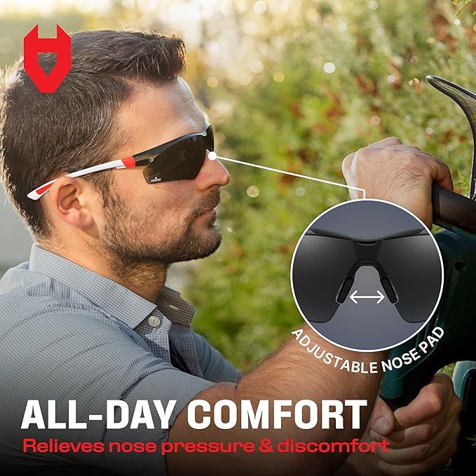 NoCry Safety Sunglasses with Green Tinted Wraparound Lenses; Tinted Safety Glasses for Men and Women with Adjustable Arms & No-Slip Grips; Work Glasses with UV 400 Protection; ANSI Z87.1 Rated