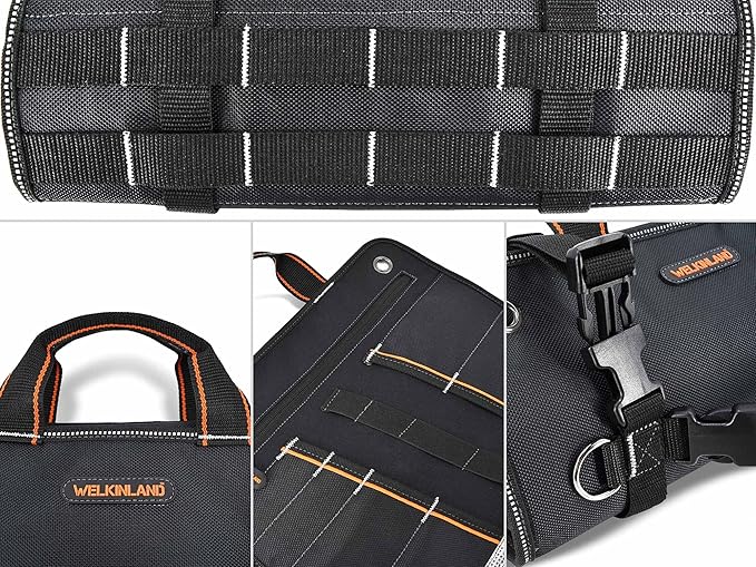 WELKINLAND Men's Tool Roll Organizer, Roll-Up Bag for Mechanics, Electricians & Motorcyclists