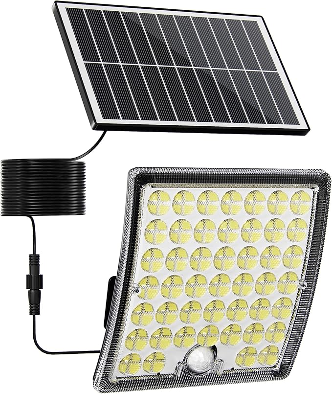 JACKYLED Solar Lights Outdoor Waterproof, Motion Sensor Security Flood Lights Convex Lens Amplified 50% Brighter with 16.4ft Extension Cord, Security Light for Barn, Porch, Backyard, Garage,1-Pack