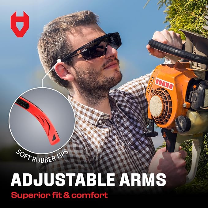 NoCry Tinted Safety Glasses Over Eyeglasses for Men and Women with Anti Scratch Wraparound Lenses — UV400 and ANSI Z87 Certified — Adjustable Temples with Anti-Slip Tips — Great for Shooting