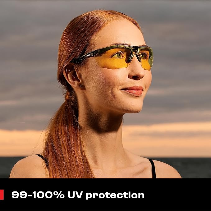 NoCry Yellow Safety Glasses for Men – ANSI Z87 Rated Shooting Eyewear with Scratch and Fog Resistant Lenses – Blue Light Blocking, 100% UV Protection – Fully Adjustable for a Comfortable Fit