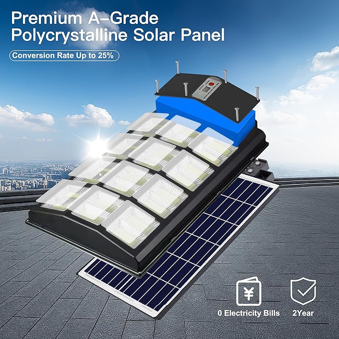 Solar Street Lights Outdoor - 8000K Commercial Parking Lot Lights Dusk to Dawn, Waterproof Solar Security Flood Lights with Motion Sensor and Remote for Yard, Garage, Driveway