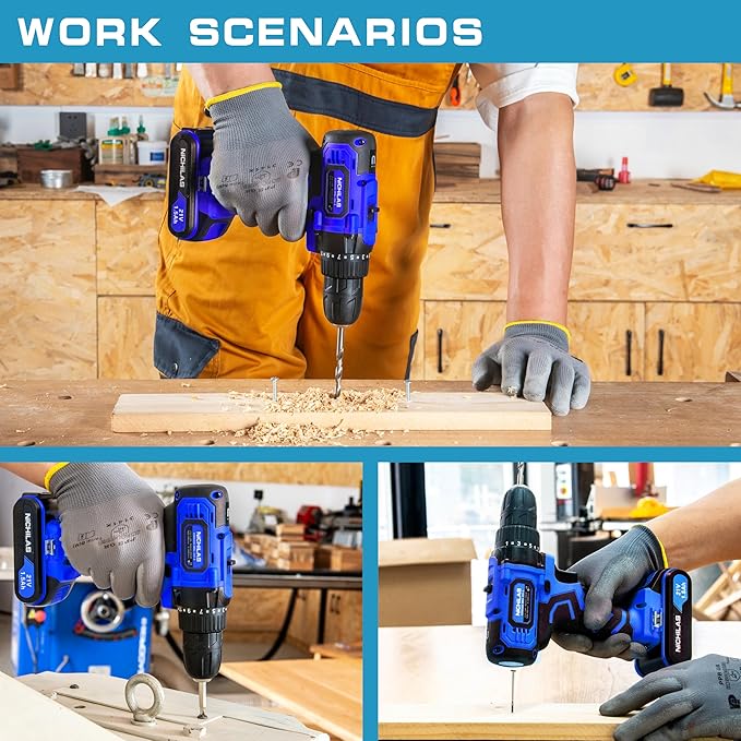 Cordless Drill, 21V Power Screwdriver 2 Variable Speed 3/8” Keyless Chuck, 2 X 1500mAh Batteries and Charger for assembling, repairing and DIY