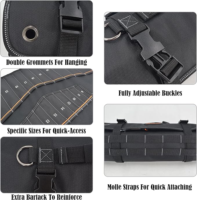 WELKINLAND 22-Pockets Wrench Tool Roll, 0.25-1.25" Wrench-Set Roll Holder Bag, Wrenches sleeve wrap, Wrenches pouch(Tools Are Not Included)