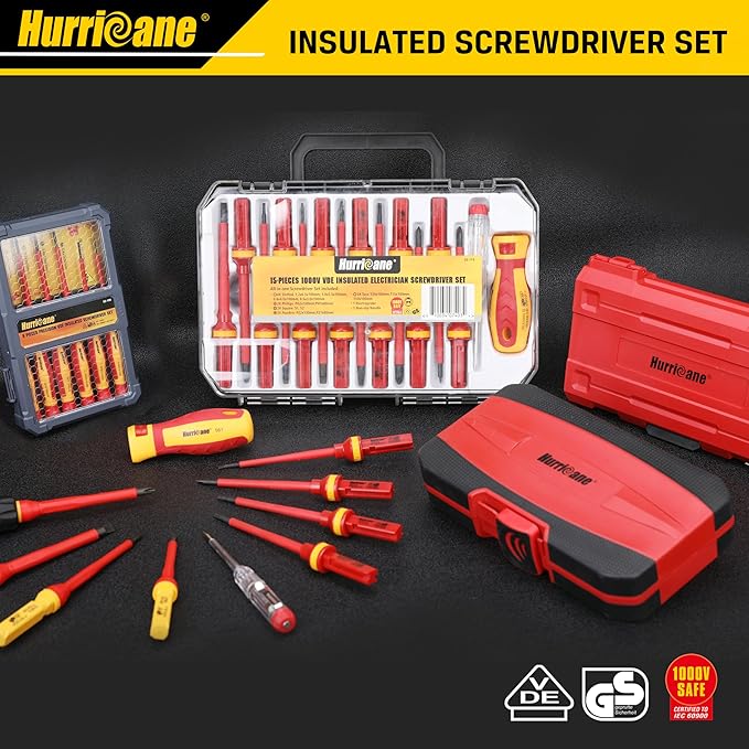 HURRICANE 1000V Precision Insulated Screwdriver Set, 6 Piece Insulated Electrician Screwdriver Set with Magnetic Tips for Electrical Repairs. Slotted(1.8mm, 2.0mm, 2.5mm, 3.0mm), Phillips(PH00, PH0)