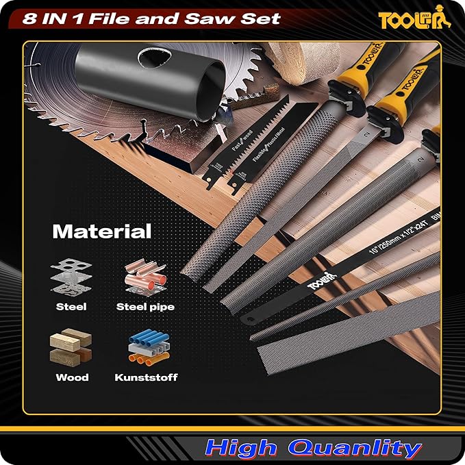 File Set, File & Saw Set. metal file,metal files tools for steel,Professional Steel File Triangle/Flat/Half-Round/Round Files for MetalWoodPlastic,Woodworking, Blade Quick Change Mechanism