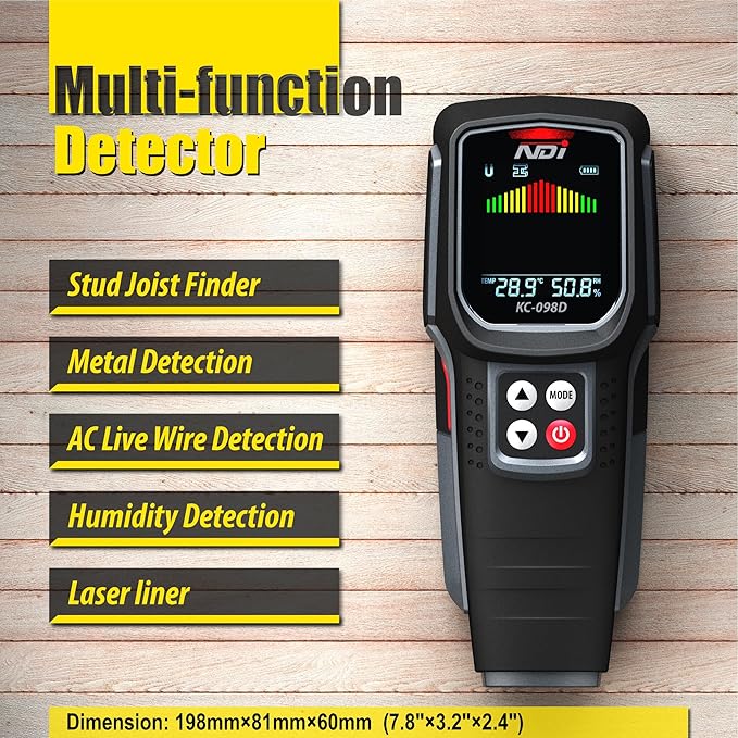 NDI 5‑in‑1 Stud Finder Wall Scanner with Laser Liner – Precise Stud, Metal, Pipe & Live Wire Detection + Moisture Scan & Laser Guide