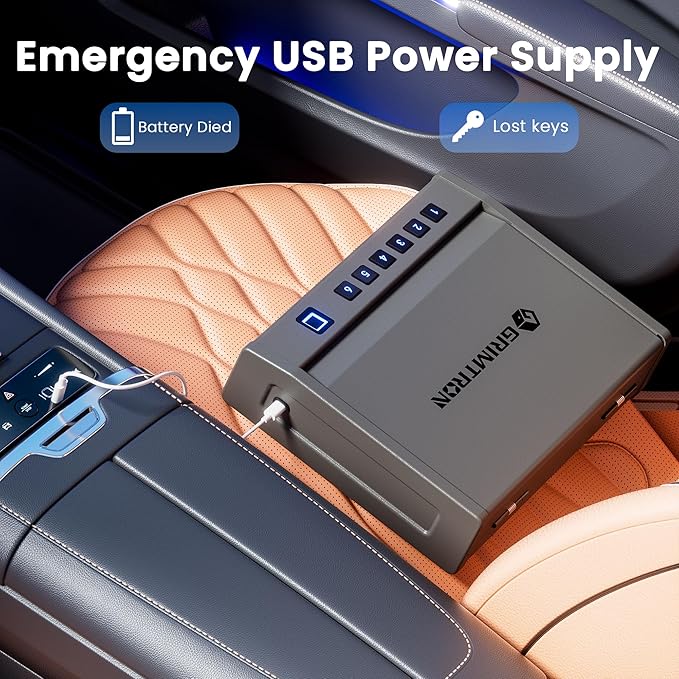 Biometric Gun Safe for Handgun – Quick Access Pistol Safe with 100 Fingerprints, Backlit Keypad & Backup Keys – Gun Lock Box for Nightstand, Bedside, Car, Truck & Vehicle Use