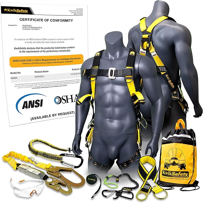 KwikSafety - Charlotte, NC - SUPERCELL Safety Harness [KIT] Premium Shoulder Padding ANSI OSHA Full Body Fall Protection Work Equipment | Construction Tower Climbing Roofing