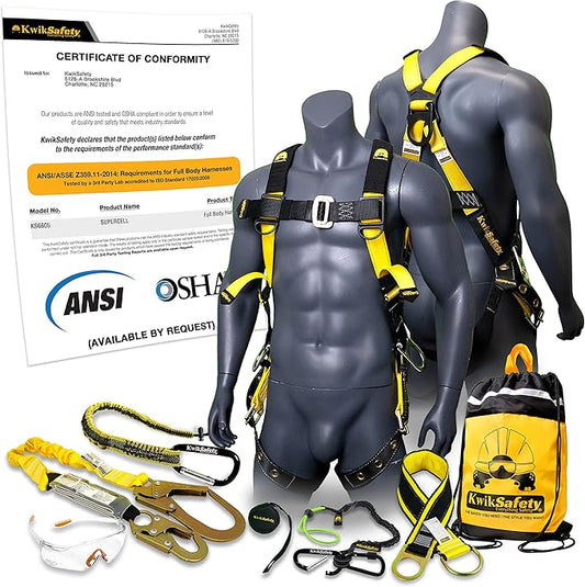KwikSafety - Charlotte, NC - SUPERCELL Safety Harness [KIT] Premium Shoulder Padding ANSI OSHA Full Body Fall Protection Work Equipment | Construction Tower Climbing Roofing