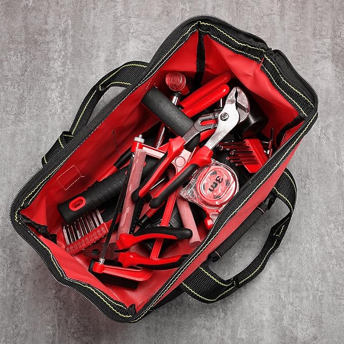 Silkfly 6 Pcs Tool Bag for Men Women Heavy Duty Tool Tote with Waterproof Hard Bottom Multi Pockets Large Mouth Organizer for Various Worker Electrician Carpenter Mechanic(13 Inch,Blue Green Red)