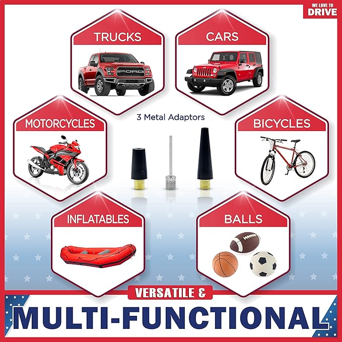 Tire Inflator Portable Air Compressor – 12V DC Air Pump for Car Tires, 150 PSI Electric Air Pump with Tyre Pressure Gauge – Corded Black by WE LOVE TO DRIVE