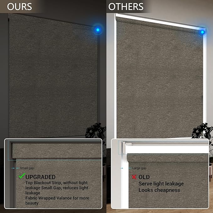 Motorized Blinds with Remote, Light Filtering Smart Roller Blinds Compatible with Apple Homekit Google Home and Alexa, Automatic Window Blinds Customize, Coffee