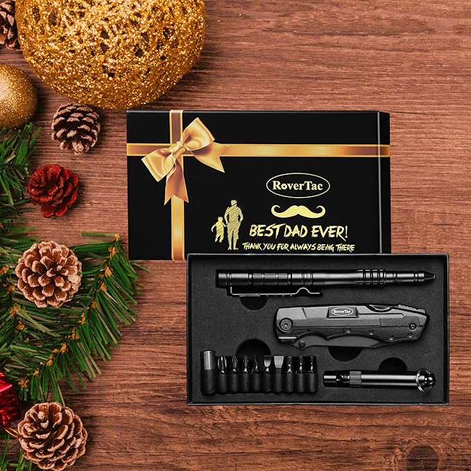 RoverTac Multitool Knife Tool Set for Dad Gift, 15-in-1 Multitool Knife, Tactical Pen, Whistle in a Premium Gift Box with BEST DAD EVER, Gifts for Dad for Birthday Christmas Valentine Father's Day