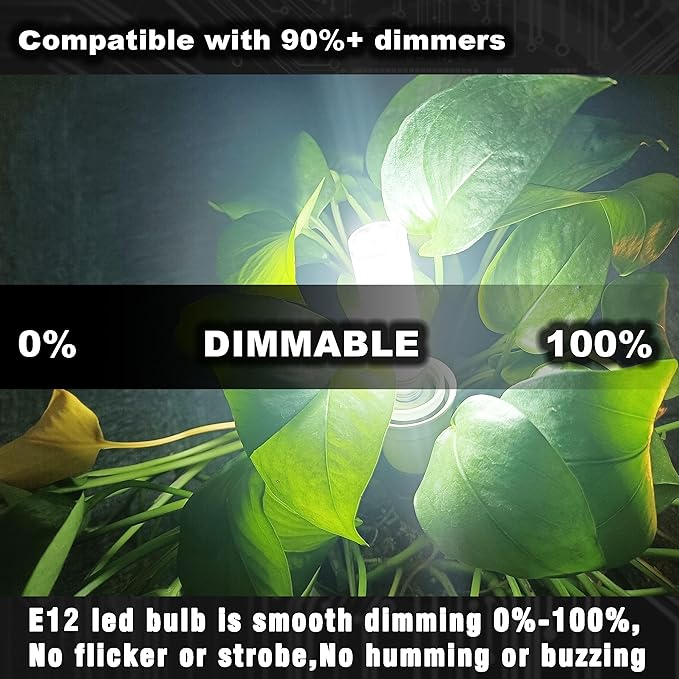 Dimmable E12 C7 LED Candelabra Light Bulb 10W Equivalent 100W 6000K Daylight White 1000 Lumen E12 T6 LED Candle Bulbs for Home Decorative Ceiling Fan Chandelier Pendant Lighting Salt Lamp,3Pack