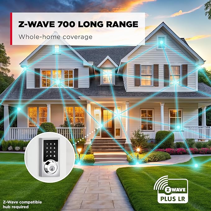 Kwikset HomeConnect 918 Contemporary Z-Wave Long Range Enabled Touch Screen Lock Works with Ring Alarm, Samgsung SmartThings Hub Required, Sold Seperatedly in Polished Chrome