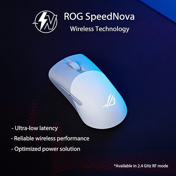 Asus ROG Keris Wireless AimPoint Gaming Mouse, Tri-mode connectivity, 36000 DPI sensor, 5 programmable buttons, ROG SpeedNova, Replaceable switches, Paracord cable, White
