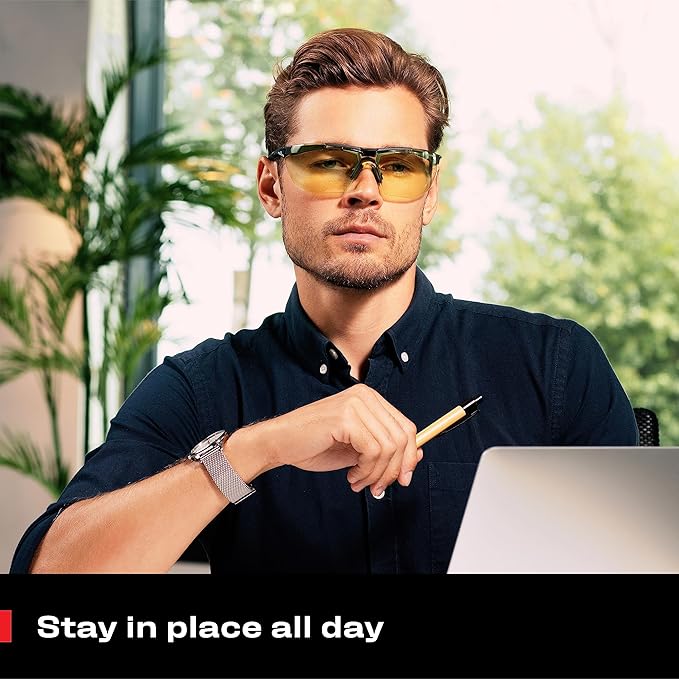 NoCry Yellow Safety Glasses for Men – ANSI Z87 Rated Shooting Eyewear with Scratch and Fog Resistant Lenses – Blue Light Blocking, 100% UV Protection – Fully Adjustable for a Comfortable Fit