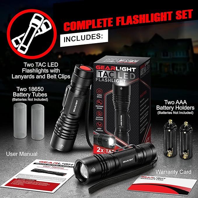 GearLight LED Tactical Flashlights High Lumens - Mini Flashlights for EDC Carry - Compact Powerful Emergency Flashlight Made from Military-Grade Aluminum - Drop Resistant and Water Resistant