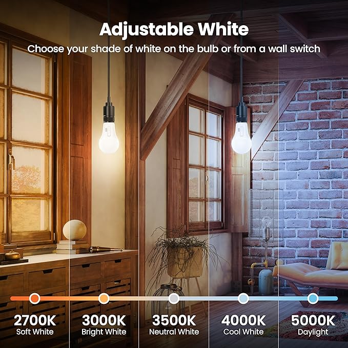 Feit Electric 3-Way A19 LED Light Bulb, 30/70/100W Equivalent, 5CCT Adjustable White (2700K–5000K), 1600 Lumens, Dimmable, 25,000-Life Hours, Energy Saving for Lamps & Fixtures, OM30/100/5CCTCA