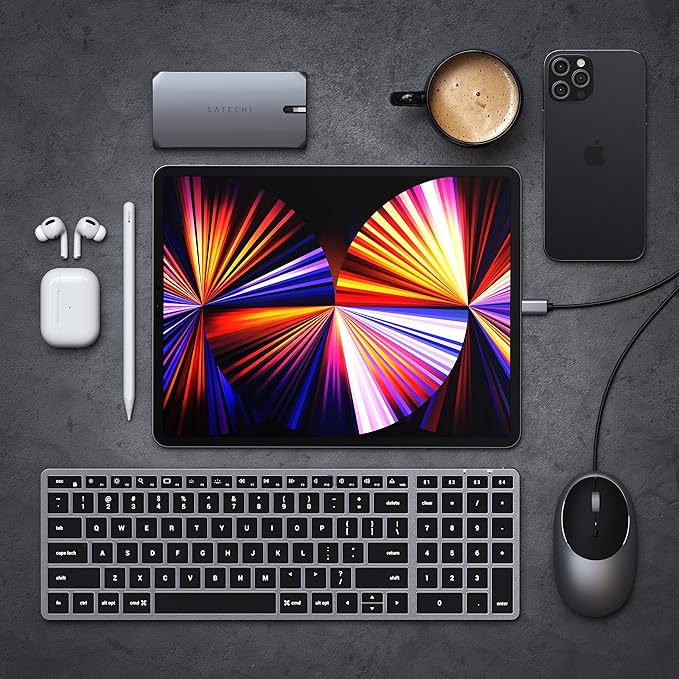 Satechi Slim X2 Bluetooth Backlit Keyboard for Mac, Illuminated Keys & Multi-Device Sync, for MacBook Air/Pro M4, iPad Air/Pro M4/M3, iPad mini, Mac mini, iMac - Space Gray