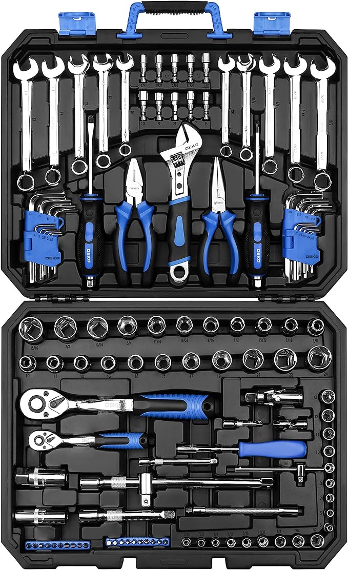 DEKOPRO 118 Piece Tool Kit Professional Auto Repair Tool Set Combination Package Socket Wrench with Most Useful Mechanics Tools