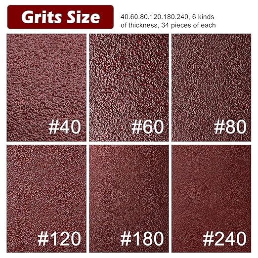 204PCS towbluii Oscillating Multitool Sandpaper, 3-1/8 Inch Triangle Sandpaper for Triangle Sanding Pads, Assorted 40/60/80/120/180/240 Grit 30pcs Each