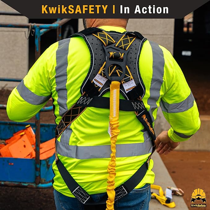 KwikSafety - SCORPION Safety Harness [w/Attached 6ft Lanyard] Safety Harness Fall Protection Kit ANSI OSHA