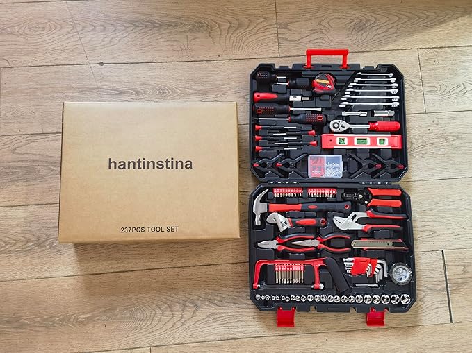 Hand tools, 237 Piece Tools Set, socket wrenches Professional Grade All-in-One Tool Kit for dorm with Plastic Toolbox-Perfect Idea as a Gift for College, General Household Hand Repair Set