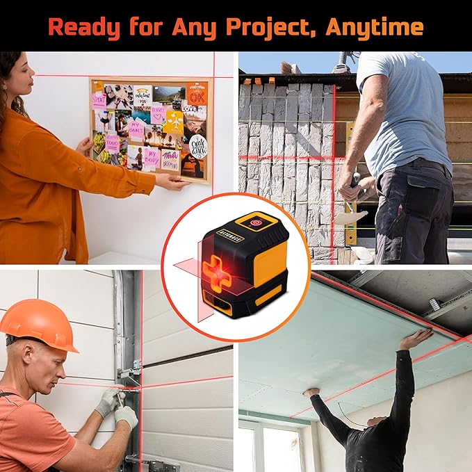 Upgraded Self-Leveling Red Line Laser Level - 360° Laser Alignment Tool for Construction, Picture Hanging, & Carpentry | Laser Leveler Tool w/Horizontal & Vertical Lines - Case Included