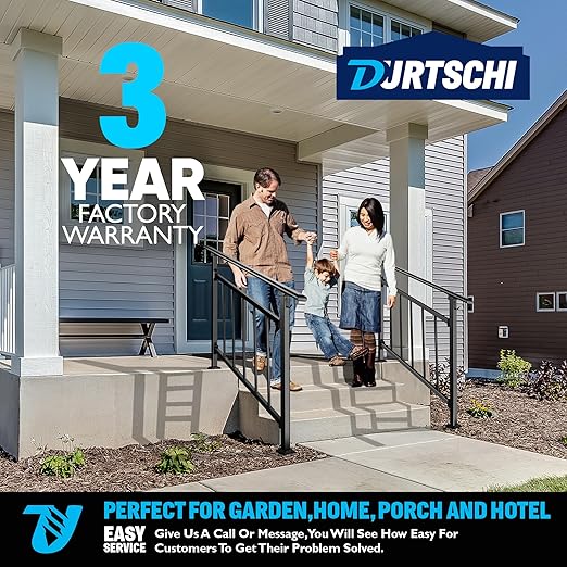 Updated Handrails for Outdoor Steps, 3-4 Steps Wrought Iron Stair Railing with Fence, Flexible Exterior Hand Railing for Concrete or Wooden Stairs, Black Transitional Handrails with Installation Kit